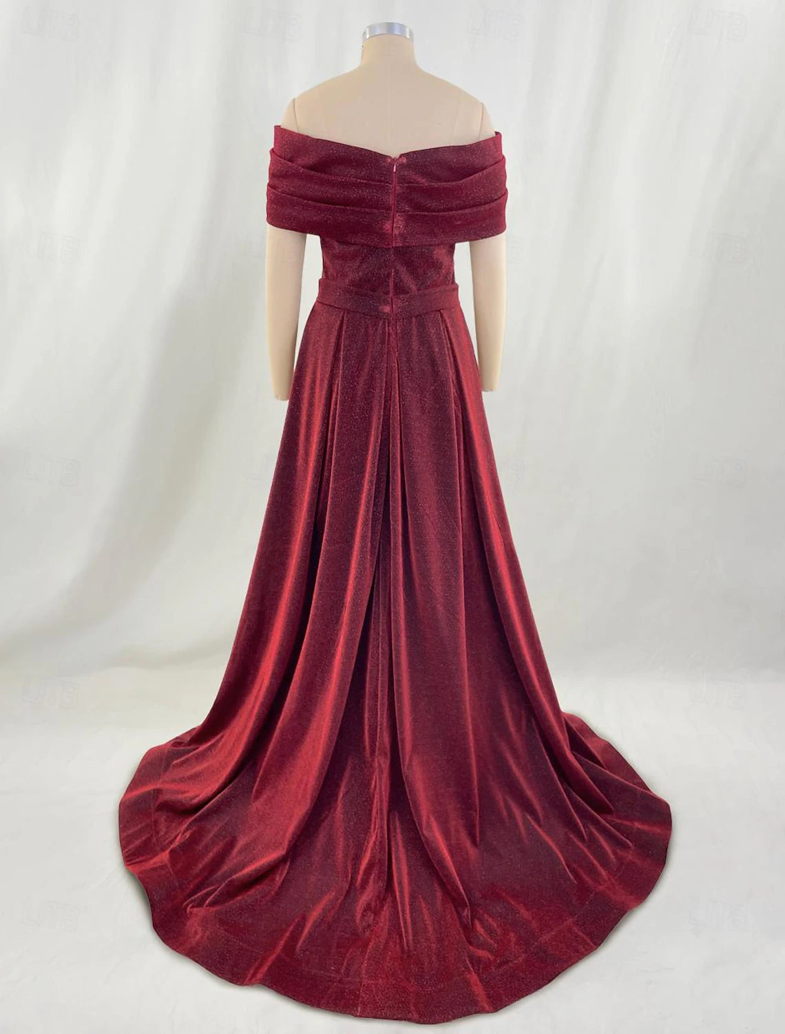 Abito da sera a trapezio, scintillante e brillante, formale, autunnale, con strascico, senza maniche, spalle scoperte, paillettes e spacco in paillettes